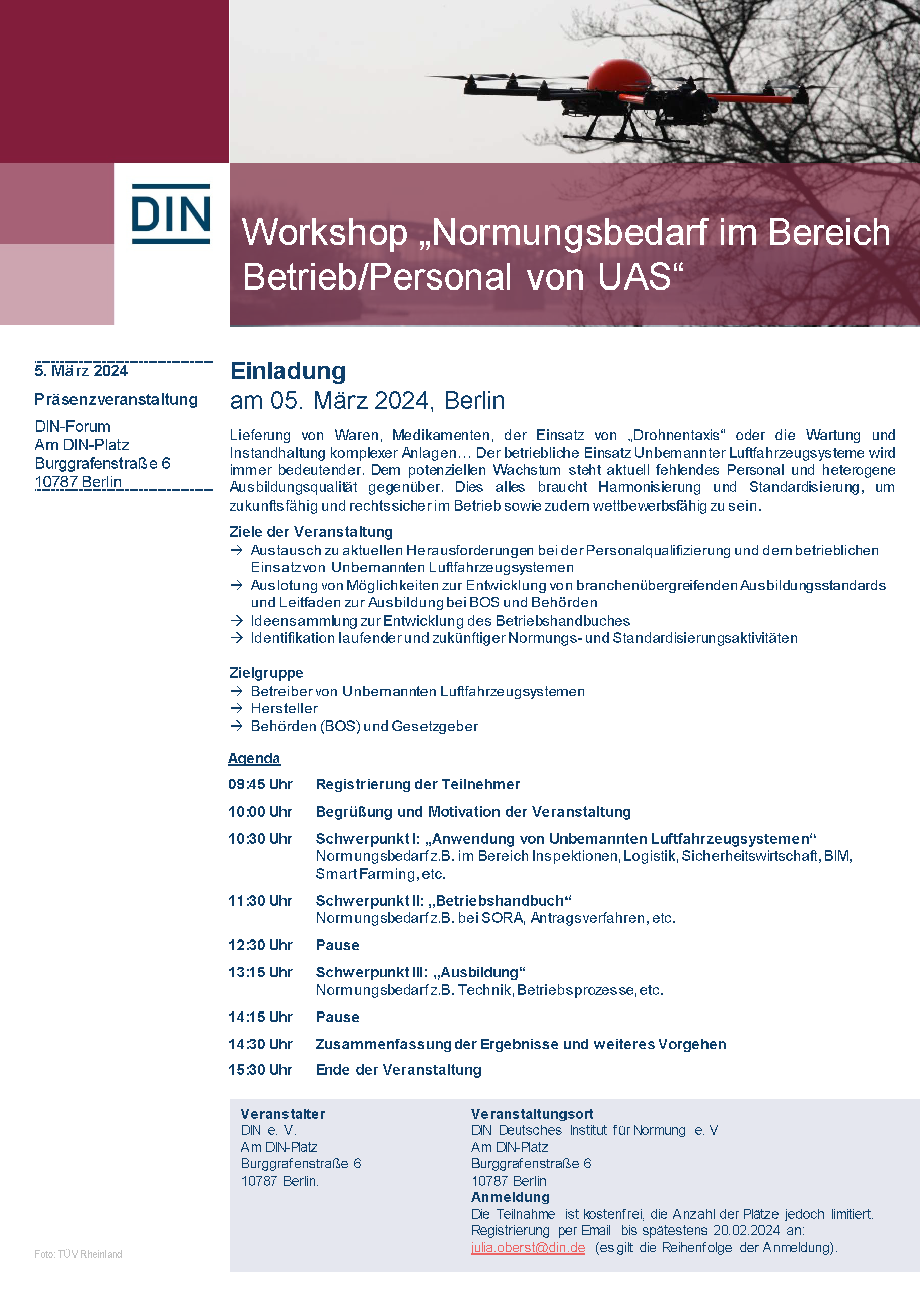 DIN-Workshop „Normungsbedarf im Bereich Betrieb/Personal von UAS“