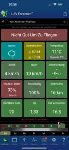 App UAV Forecast mit Wetterdaten und KP Index